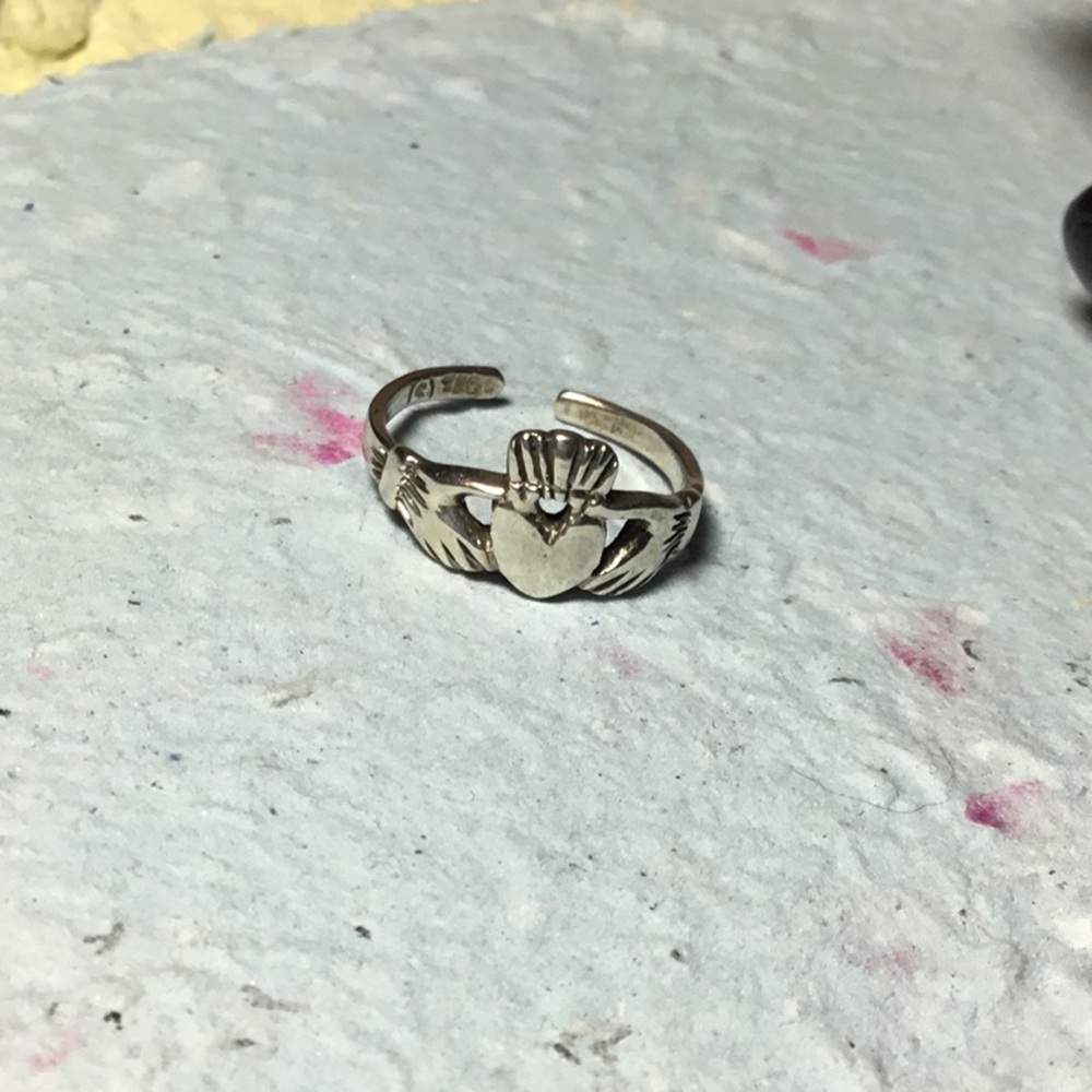 925 Sterling Silver Claddagh Ring Size 3.5 Toe Pinky Small Finger Adjustable
